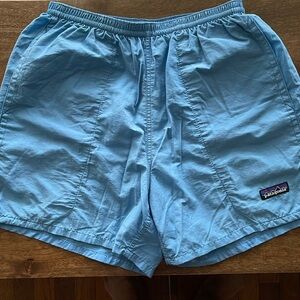 Men’s Patagonia swim trunks 5 inch inseam. size small. Two stain spots.